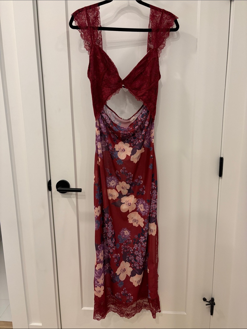 Free People Red Floral Lace-Trim Slip